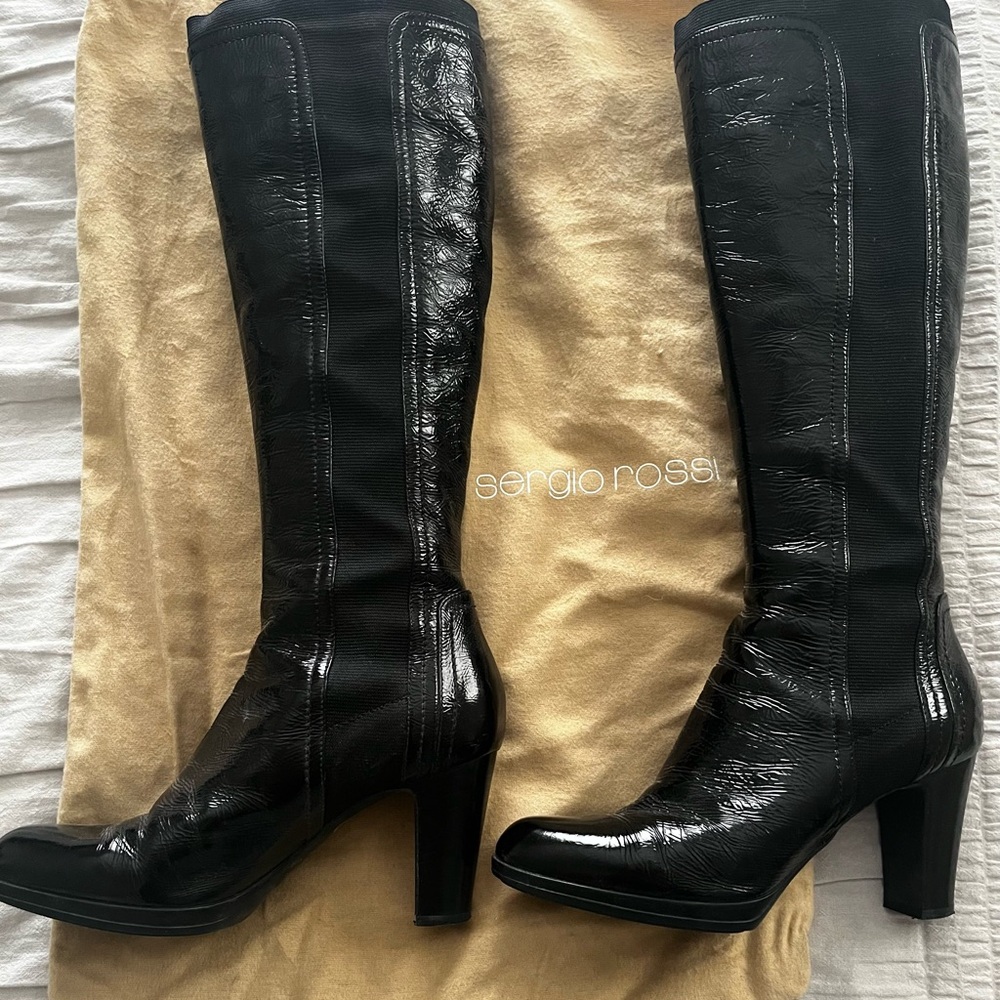 Sergio Rossi Glossy Black Heeled Boots